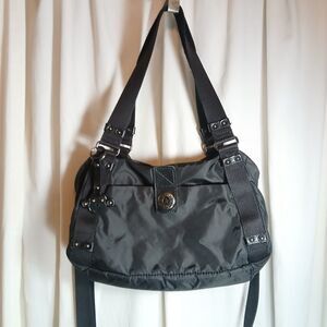 Kipling Medium Crossbody Satchel Black Nylon Dina Bag Monkey Head Charm